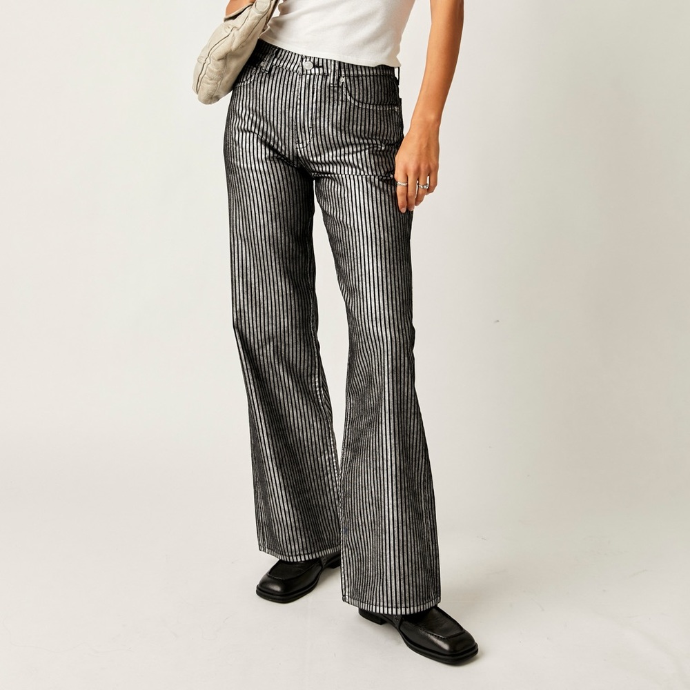 Free People Tinsley Metallic Stripe Wide Leg Jeans